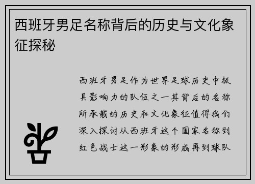 西班牙男足名称背后的历史与文化象征探秘